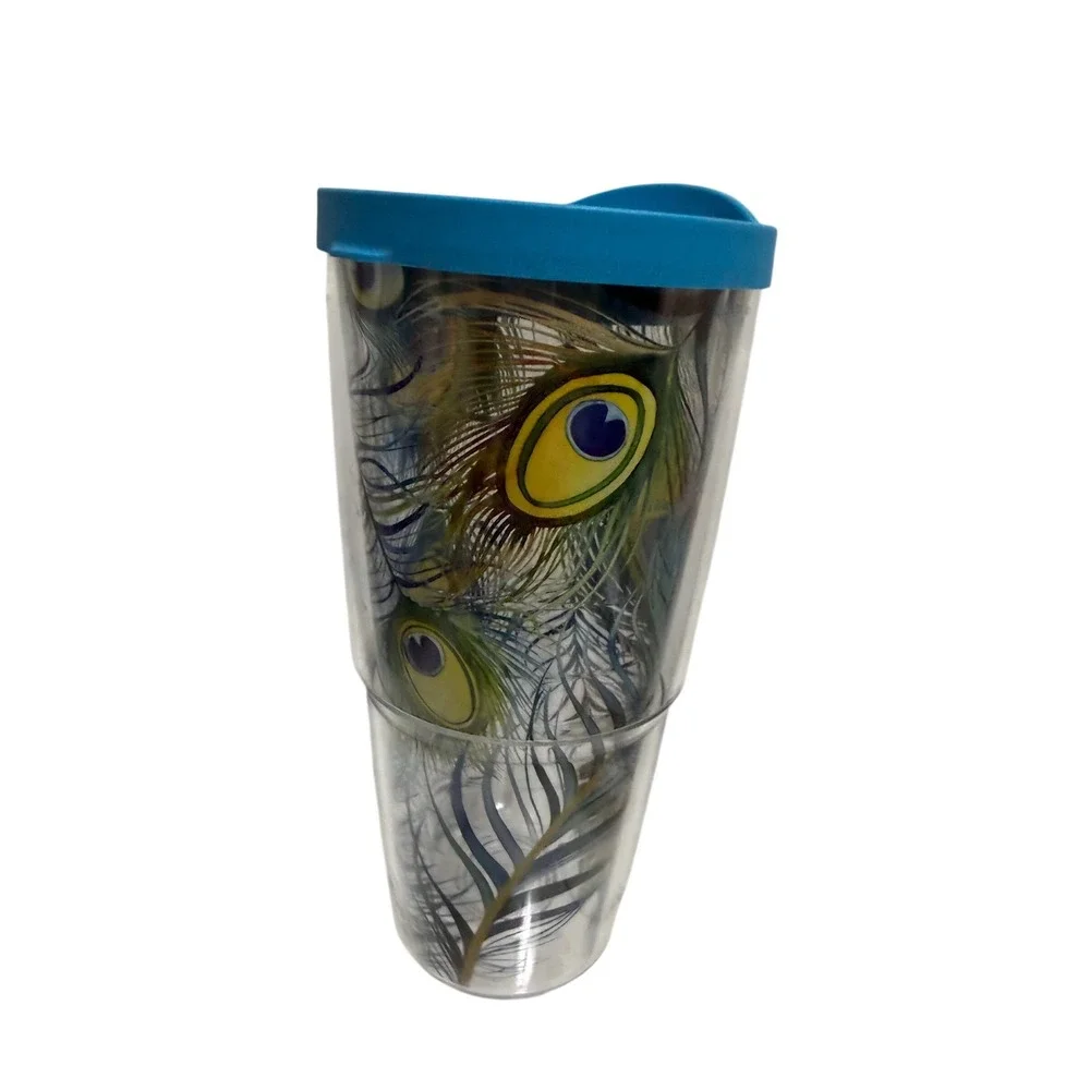 Tervis 24oz Insulated Tumbler with Lid Peacock Feather Print Blue Green‎ Clear